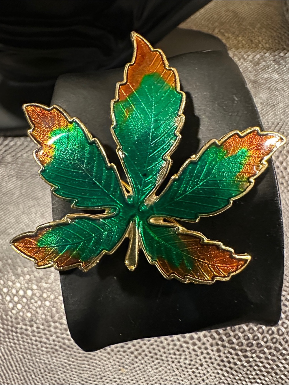 Green and Copper ColorLeaf Enamel Brooch